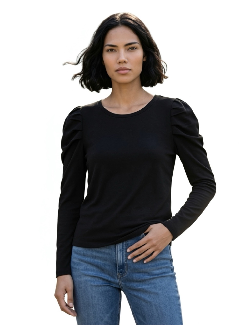 CYRUS Black Gigot Sleeve,/Puff Sleeve Long Sleeve Top